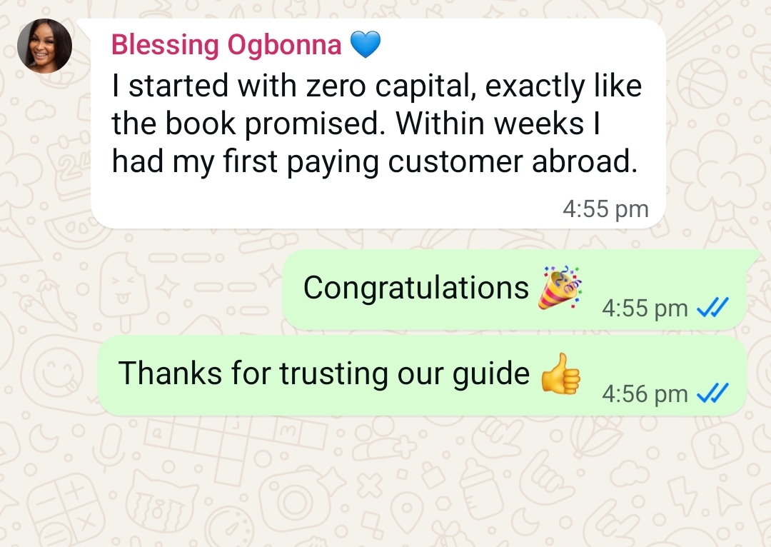 WhatsApp testimonial from Blessing