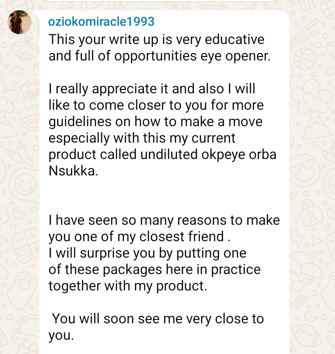 Testimonial from Ozioko Miracle
